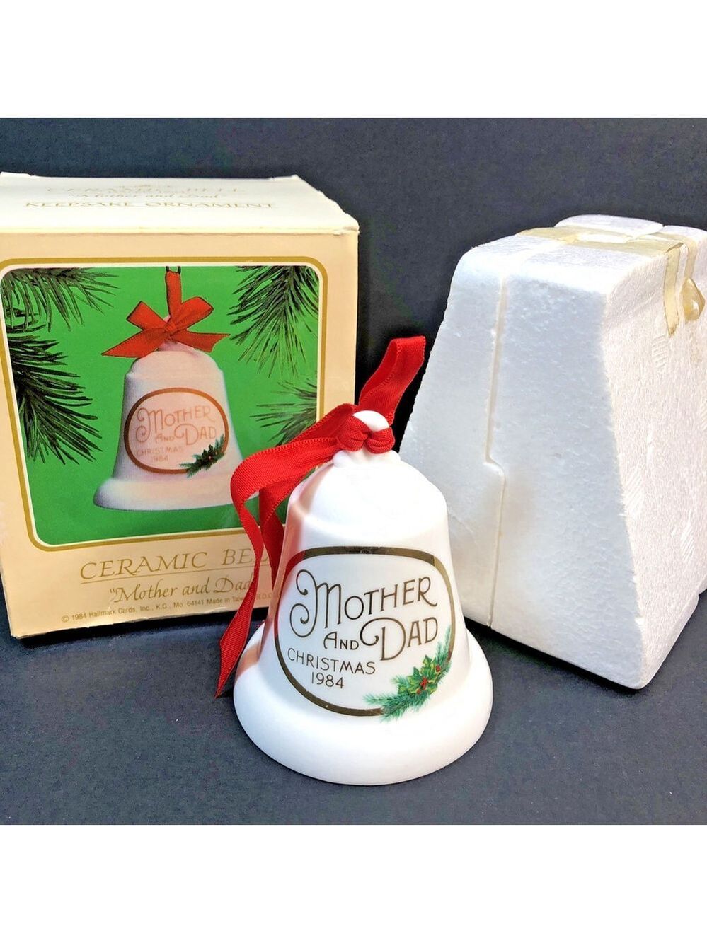 Ceramic Bell “Mom And Dad” Christmas Ornament Dated 1984 Keepsake Hallmark TW